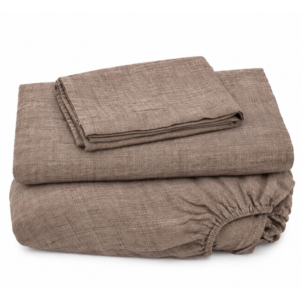 Pottery Barn Classic Belgian Linen Sheet Set Queen Fitted Flat Pillowcase Brown